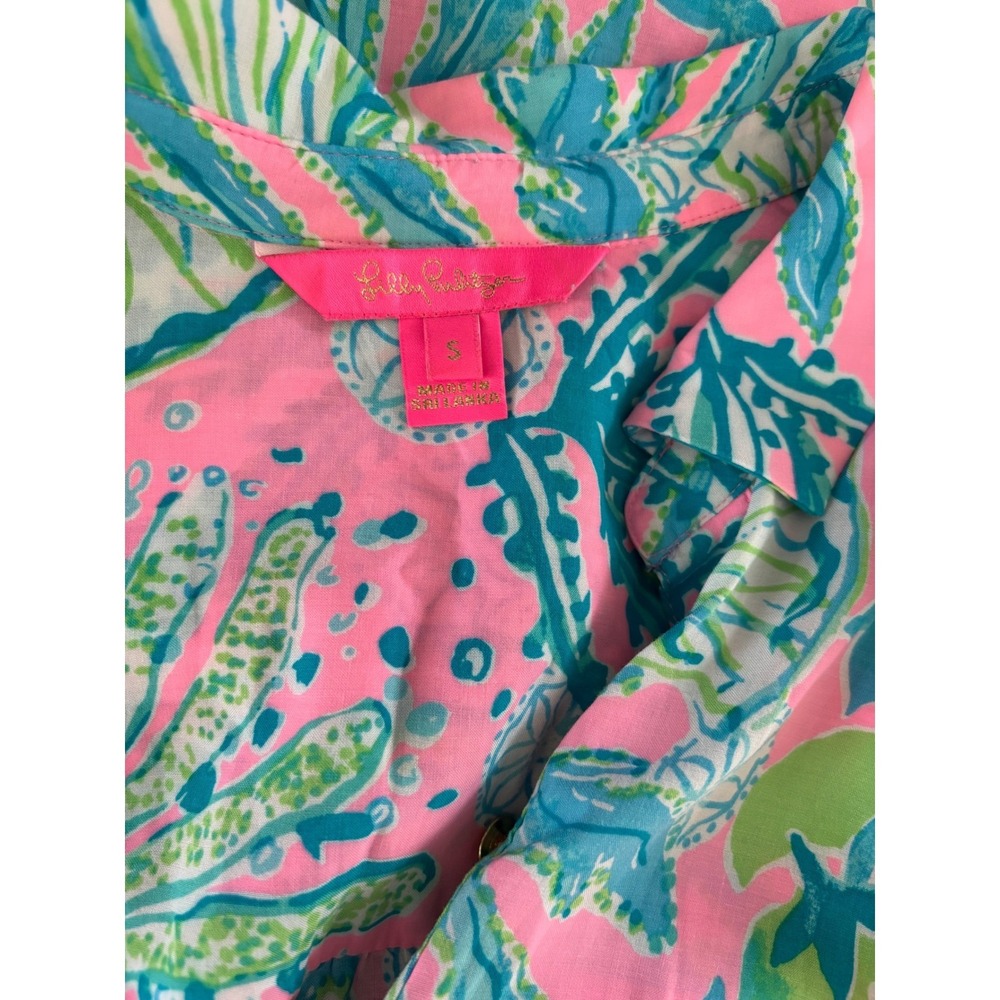 Lilly Pulitzer Natalie Shirtdress Cover Up S Pink Blue Sea Life Button Front - Picture 2 of 9